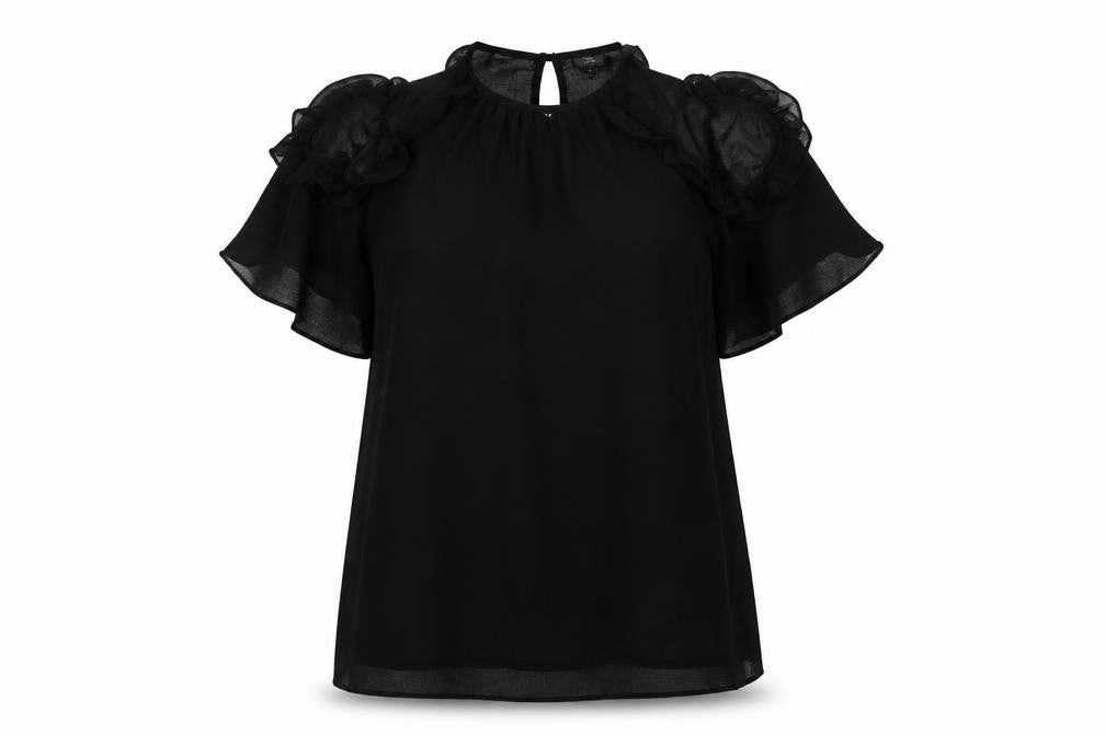River Island Womens Black Polyester Basic Blouse Size 6 Round Neck - Cold Shoulder