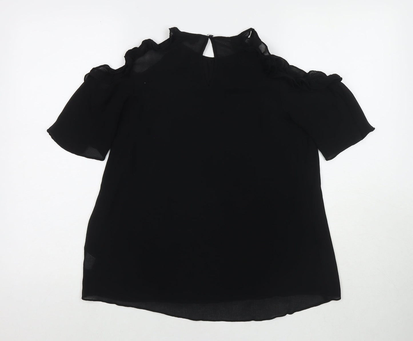 River Island Womens Black Polyester Basic Blouse Size 6 Round Neck - Cold Shoulder