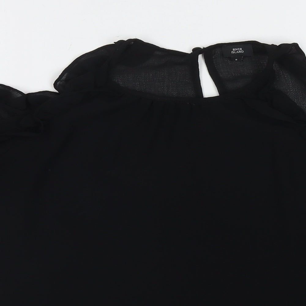 River Island Womens Black Polyester Basic Blouse Size 6 Round Neck - Cold Shoulder