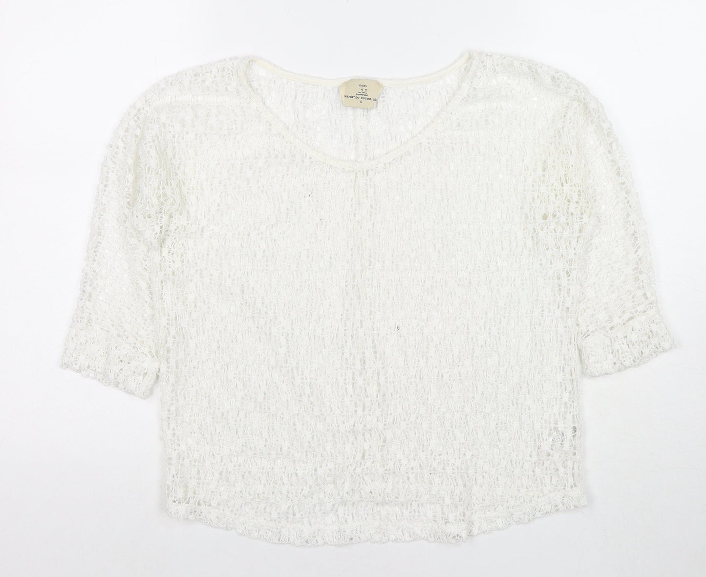 NEXT Womens White Polyester Basic Blouse Size 6 Round Neck
