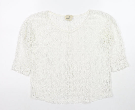 NEXT Womens White Polyester Basic Blouse Size 6 Round Neck