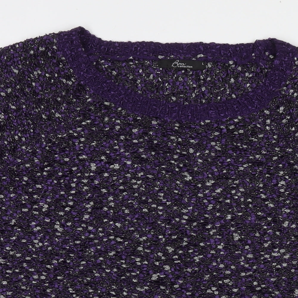 Bonmarché Womens Purple Round Neck Polyester Pullover Jumper Size L