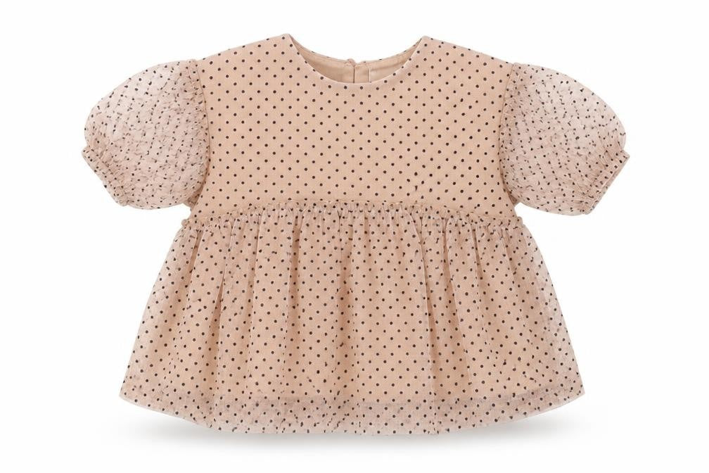 NEXT Girls Beige Polka Dot Polyester Basic Blouse Size 9-12 Months Round Neck Button