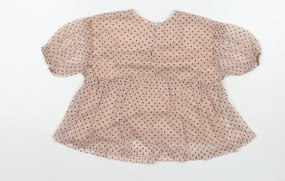Back view of Next girls’ beige polka dot polyester basic blouse, size 9-12, months round neck button
