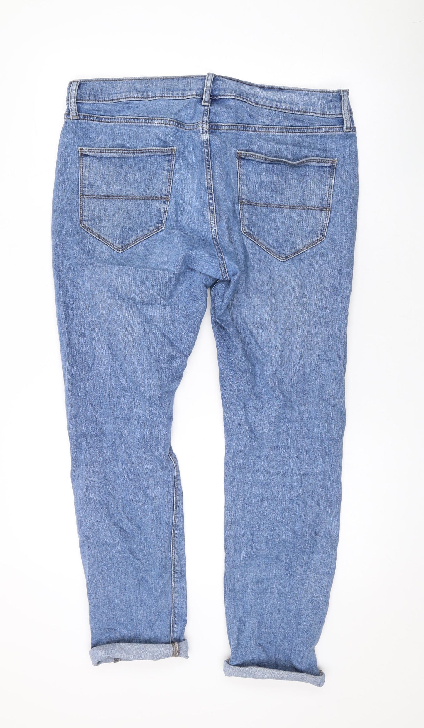 Marks and Spencer Womens Blue Cotton Straight Jeans Size 34 in L26 in Regular Zip