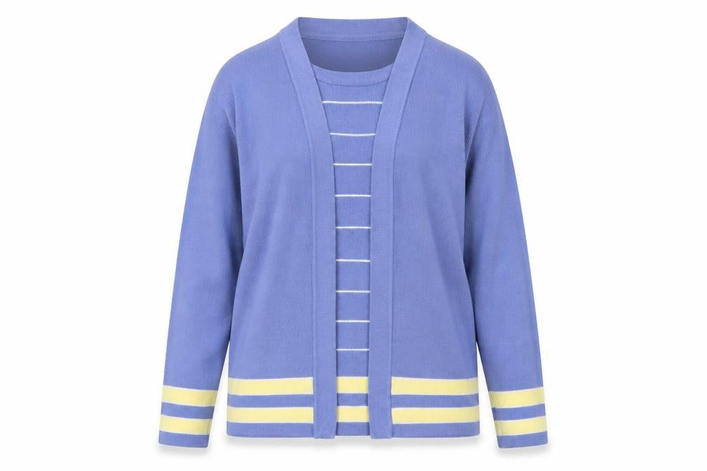 EWM Womens Blue Round Neck Striped Acrylic Pullover Jumper Size M