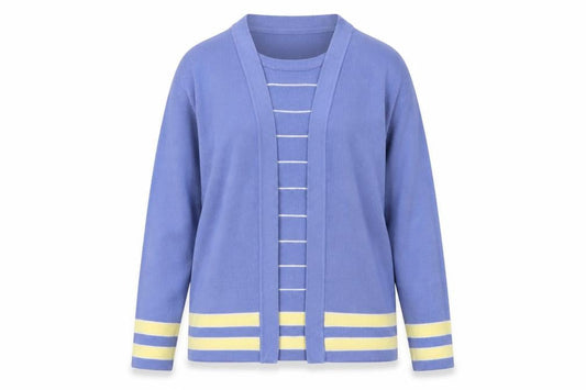 EWM Womens Blue Round Neck Striped Acrylic Pullover Jumper Size M