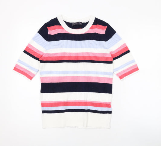 Marks and Spencer Womens Multicoloured Round Neck Striped Viscose Pullover Jumper Size 16