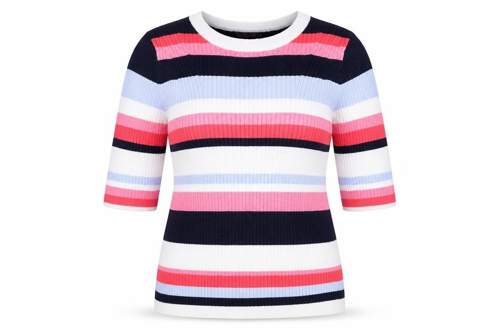 Marks & Spencer Womens Multicoloured Round Neck Striped Viscose Pullover Jumper Size 16