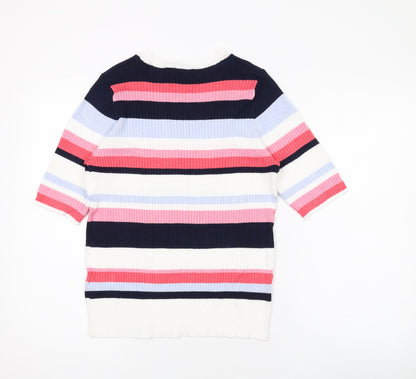 Marks & Spencer Womens Multicoloured Round Neck Striped Viscose Pullover Jumper Size 16