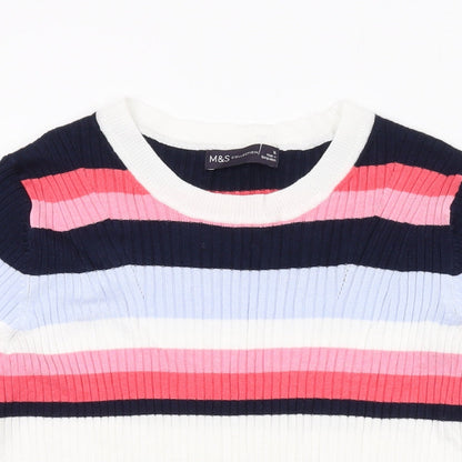Marks & Spencer Womens Multicoloured Round Neck Striped Viscose Pullover Jumper Size 16