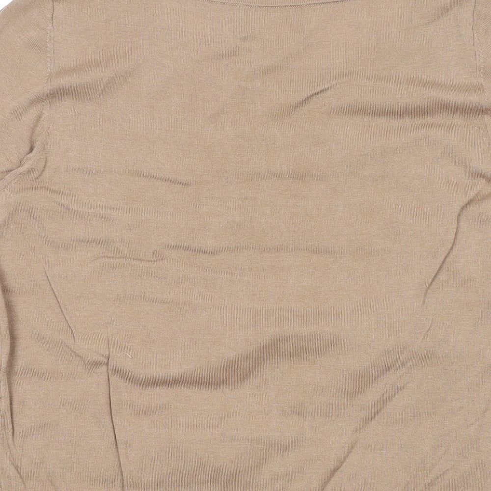 Pure Womens Brown Round Neck Silk Pullover Jumper Size 12