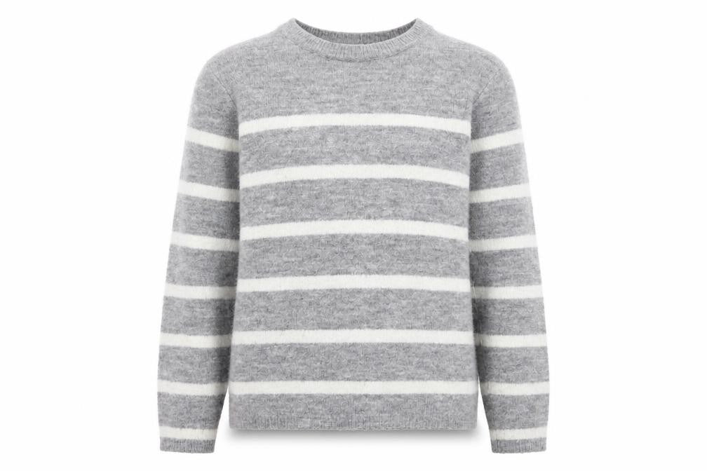 H&M Girls Grey Round Neck Striped Acrylic Pullover Jumper Size 8-9 Years Pullover