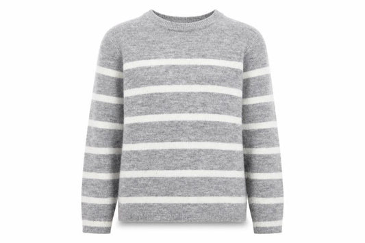 H&M Girls Grey Round Neck Striped Acrylic Pullover Jumper Size 8-9 Years Pullover