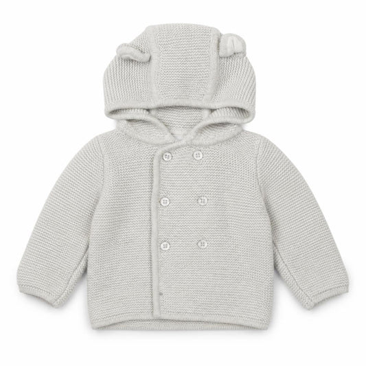 Front view of The White Company Baby Grey Coir Cardigan Jumper, size 3-6, Months Button
