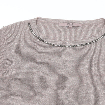 Next Womens Pink Scoop Neck Cotton Pullover Jumper Size 12