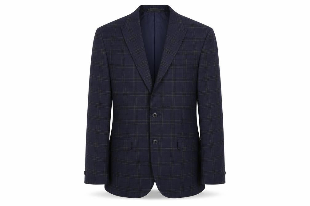 Marks & Spencer Mens Blue Plaid Polyester Jacket Suit Jacket Size 38 Regular