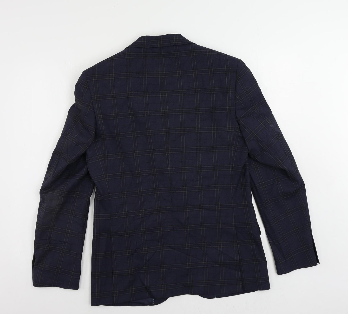 Marks and Spencer Mens Blue Plaid Polyester Jacket Suit Jacket Size 38 Regular