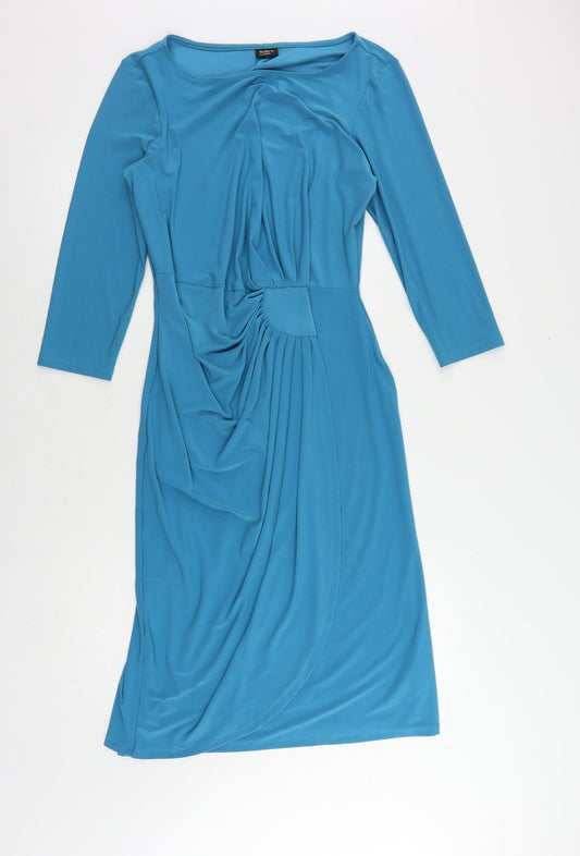 Damart Womens Blue Polyester Sheath Size 12 Round Neck Pullover - Ruched