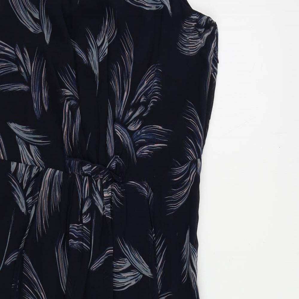 Per Una` Womens Blue Geometric Polyester A-Line Size 12 Round Neck Button