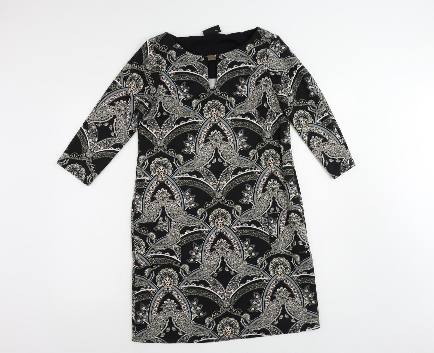 Wallis Womens Beige Paisley Polyester Shift Size 10 Round Neck Pullover - Neckline Detail