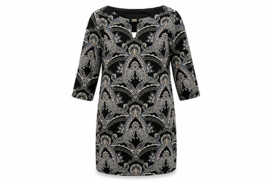 Wallis Womens Beige Paisley Polyester Shift Size 10 Round Neck Pullover - Neckline Detail
