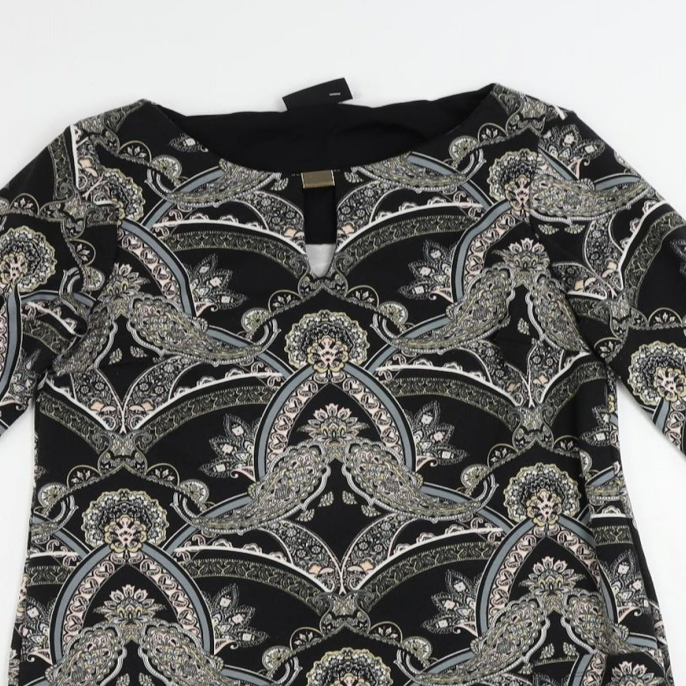 Wallis Womens Beige Paisley Polyester Shift Size 10 Round Neck Pullover - Neckline Detail