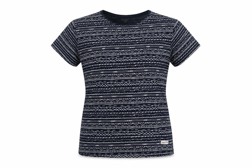 Springfield Womens Blue Geometric Cotton Basic T-Shirt Size L Crew Neck