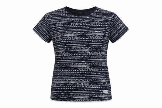 Springfield Womens Blue Geometric Cotton Basic T-Shirt Size L Crew Neck