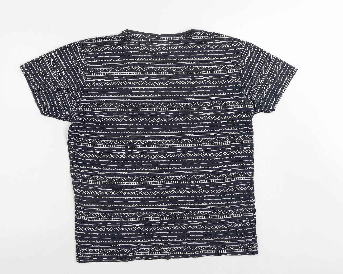 Springfield Womens Blue Geometric Cotton Basic T-Shirt Size L Crew Neck