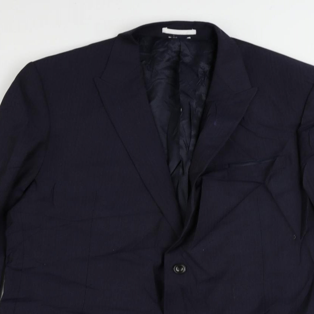 Marks and Spencer Mens Blue Striped Polyester Jacket Suit Jacket Size 46 Regular