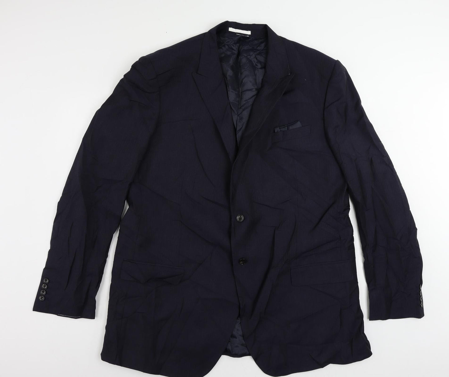 Marks and Spencer Mens Blue Striped Polyester Jacket Suit Jacket Size 48 Regular