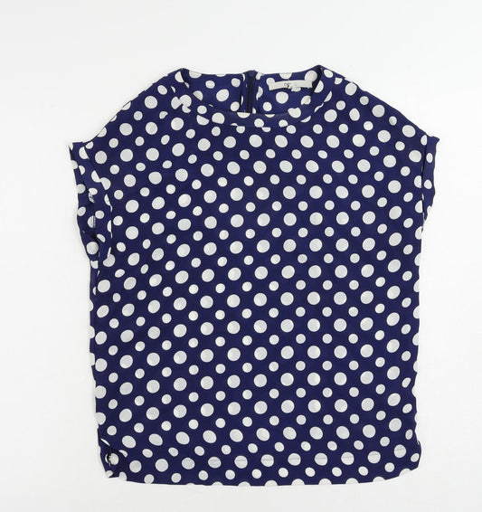 NEXT Womens Blue Polka Dot Polyester Basic Blouse Size 6 Round Neck