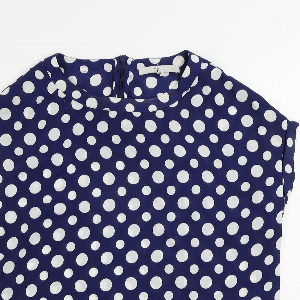 NEXT Womens Blue Polka Dot Polyester Basic Blouse Size 6 Round Neck