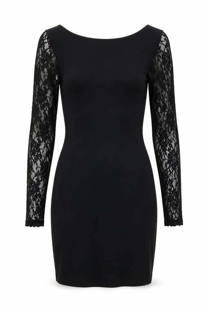 Zara Womens Black Polyester Mini Size M Boat Neck Pullover - Lace Sleeves