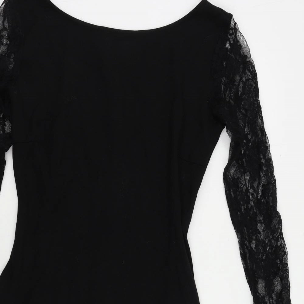 Zara Womens Black Polyester Mini Size M Boat Neck Pullover - Lace Sleeves
