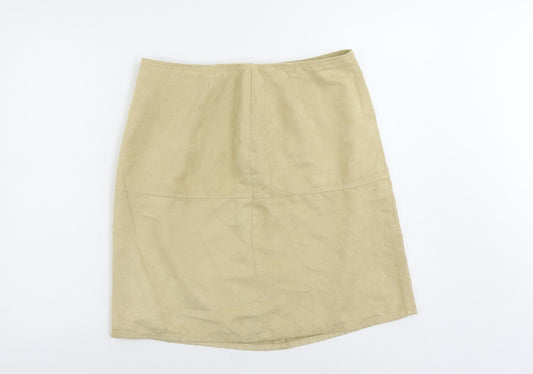 St Michael Womens Beige Polyester A-Line Skirt Size 16 Zip - Suede Effect
