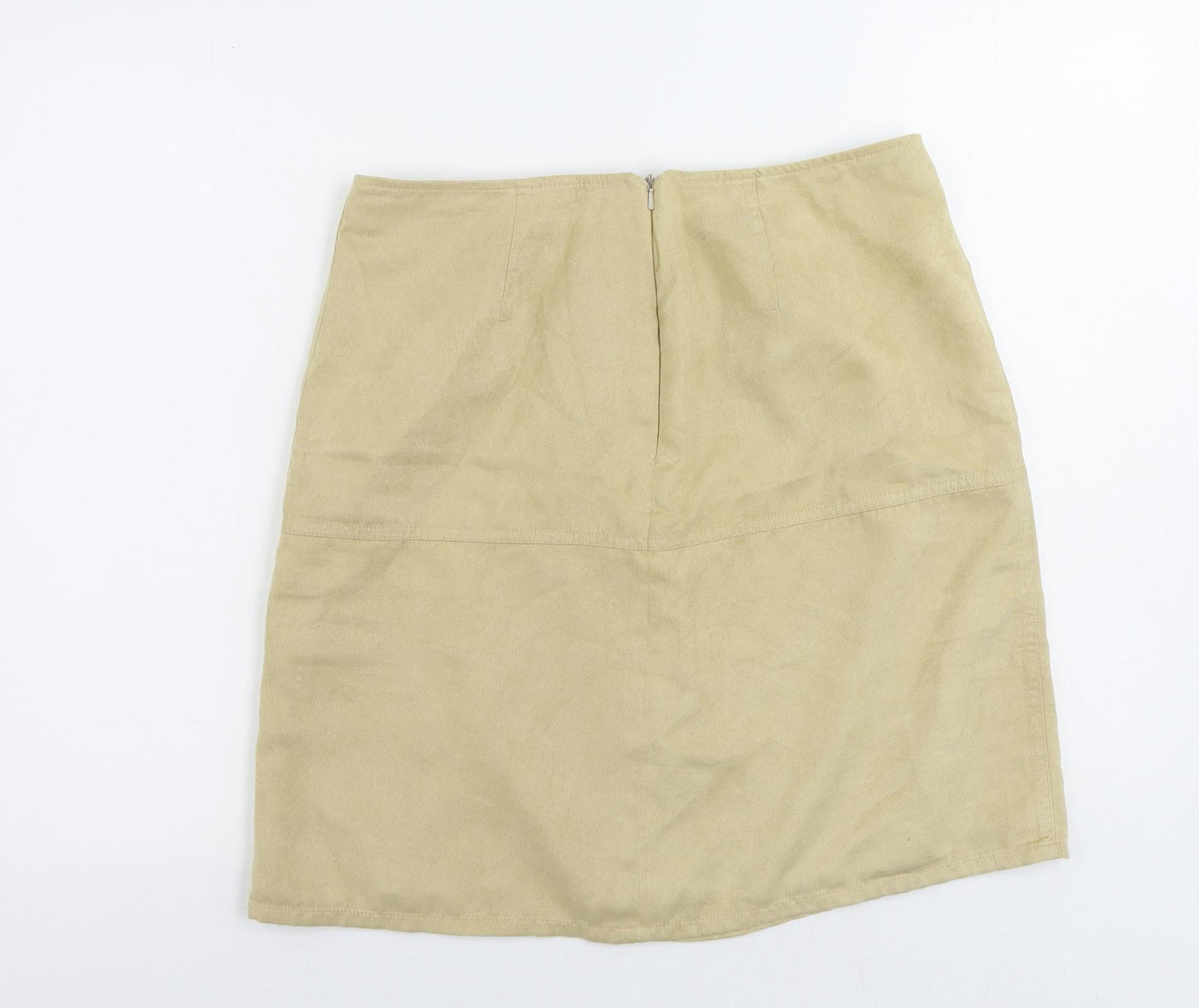 St Michael Womens Beige Polyester A-Line Skirt Size 16 Zip - Suede Effect