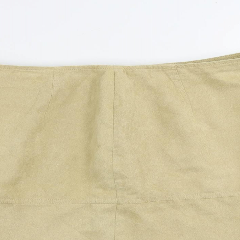 St Michael Womens Beige Polyester A-Line Skirt Size 16 Zip - Suede Effect