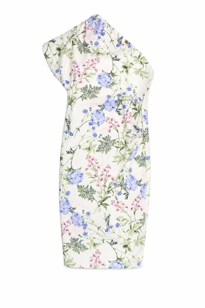 ASOS Womens Ivory Floral Polyester Sheath Size 12 One Shoulder Pullover - Ruched
