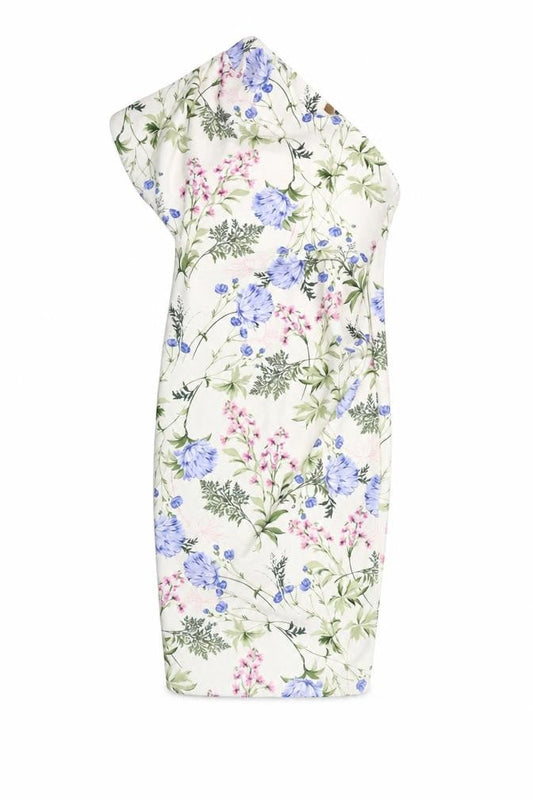 ASOS Womens Ivory Floral Polyester Sheath Size 12 One Shoulder Pullover - Ruched