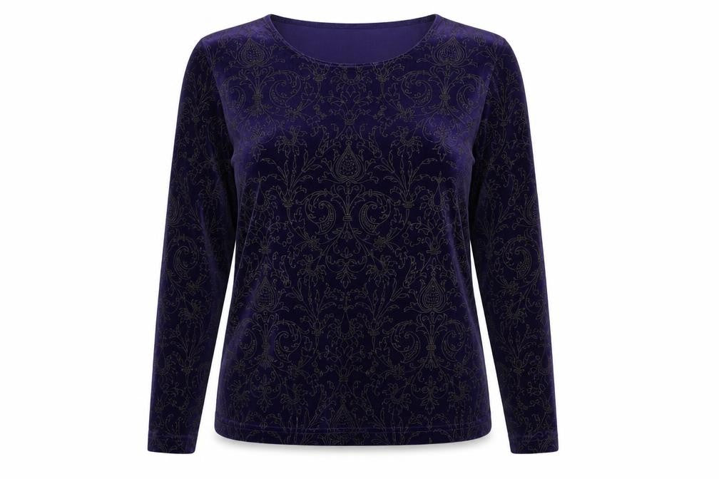 Emreco Womens Purple Paisley Polyurethane Basic Blouse Size 8 Round Neck