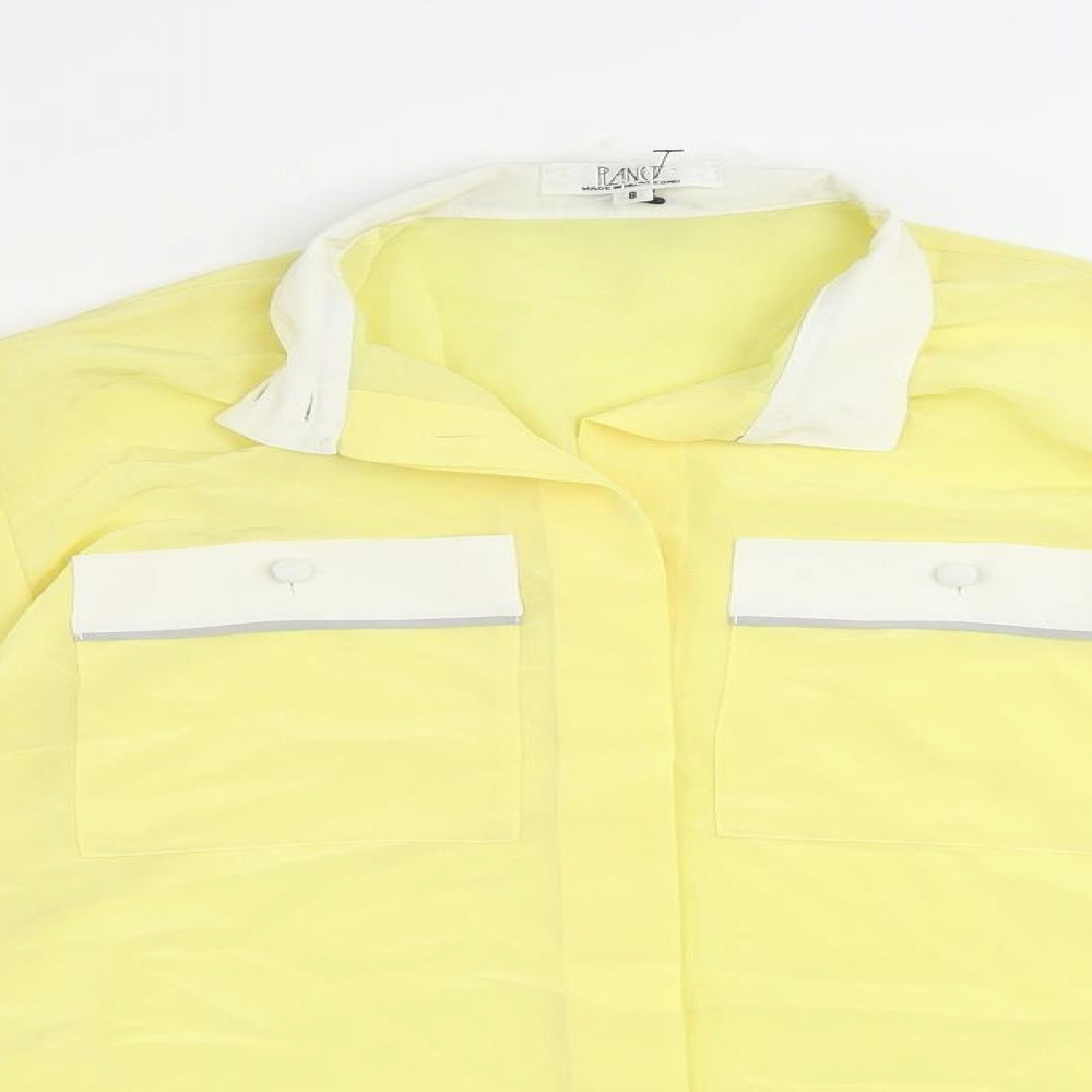 Planet Womens Yellow Polyester Basic Button-Up Size 8 Collared