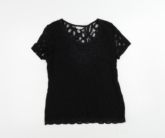 Per Una Womens Black Cotton Basic Blouse Size 10 Round Neck