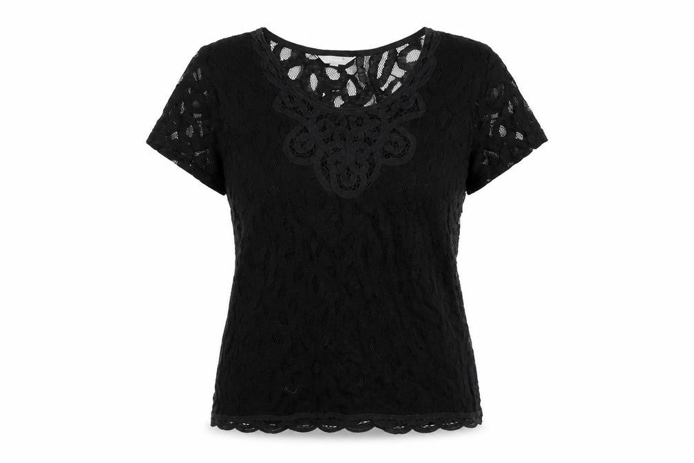 Per Una Womens Black Cotton Basic Blouse Size 10 Round Neck