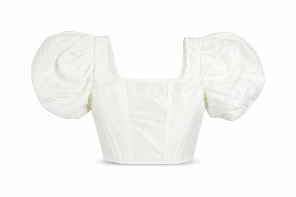 Topshop Womens White Polyester Cropped Blouse Size 8 Square Neck - Puff Sleeve