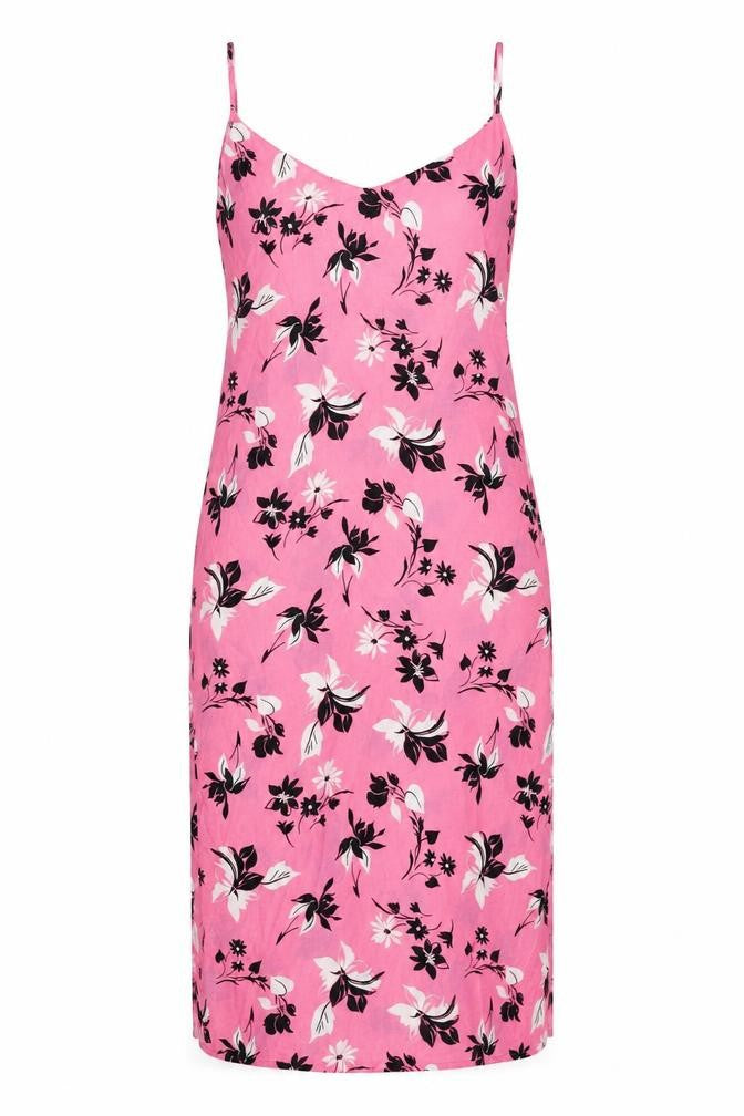 Marks & Spencer Womens Pink Floral Viscose Slip Dress Size 8 V-Neck Zip