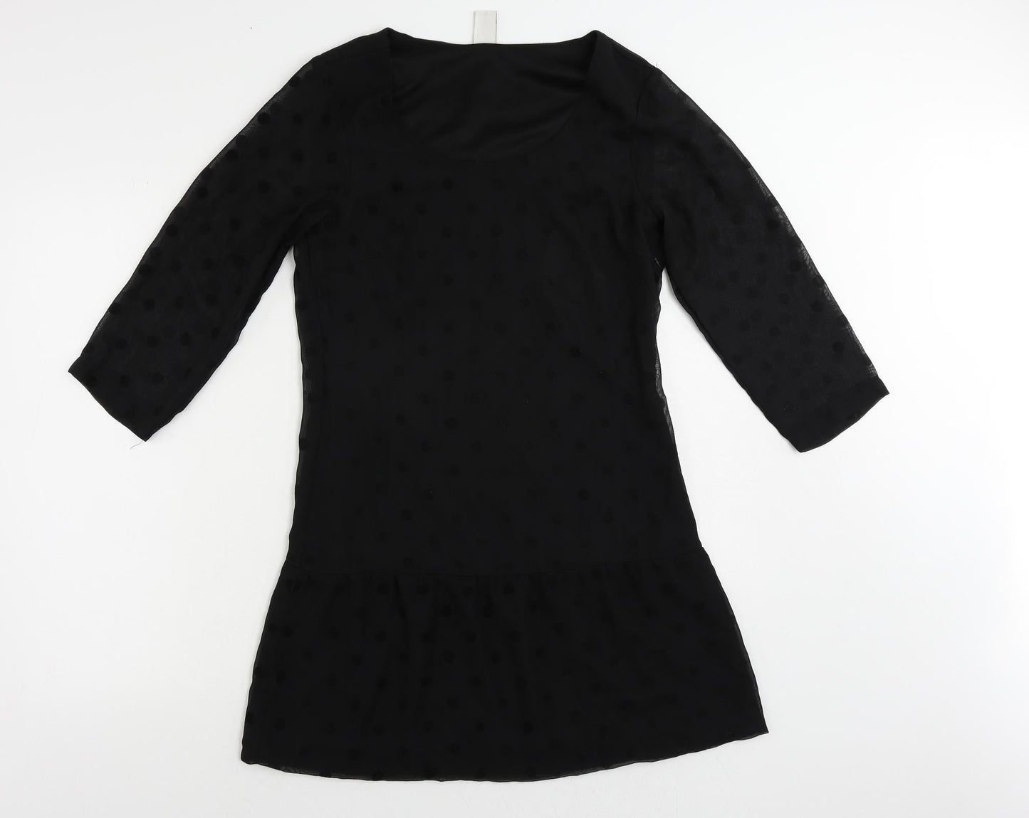 VILA Womens Black Polka Dot Polyester A-Line Size S Boat Neck Zip