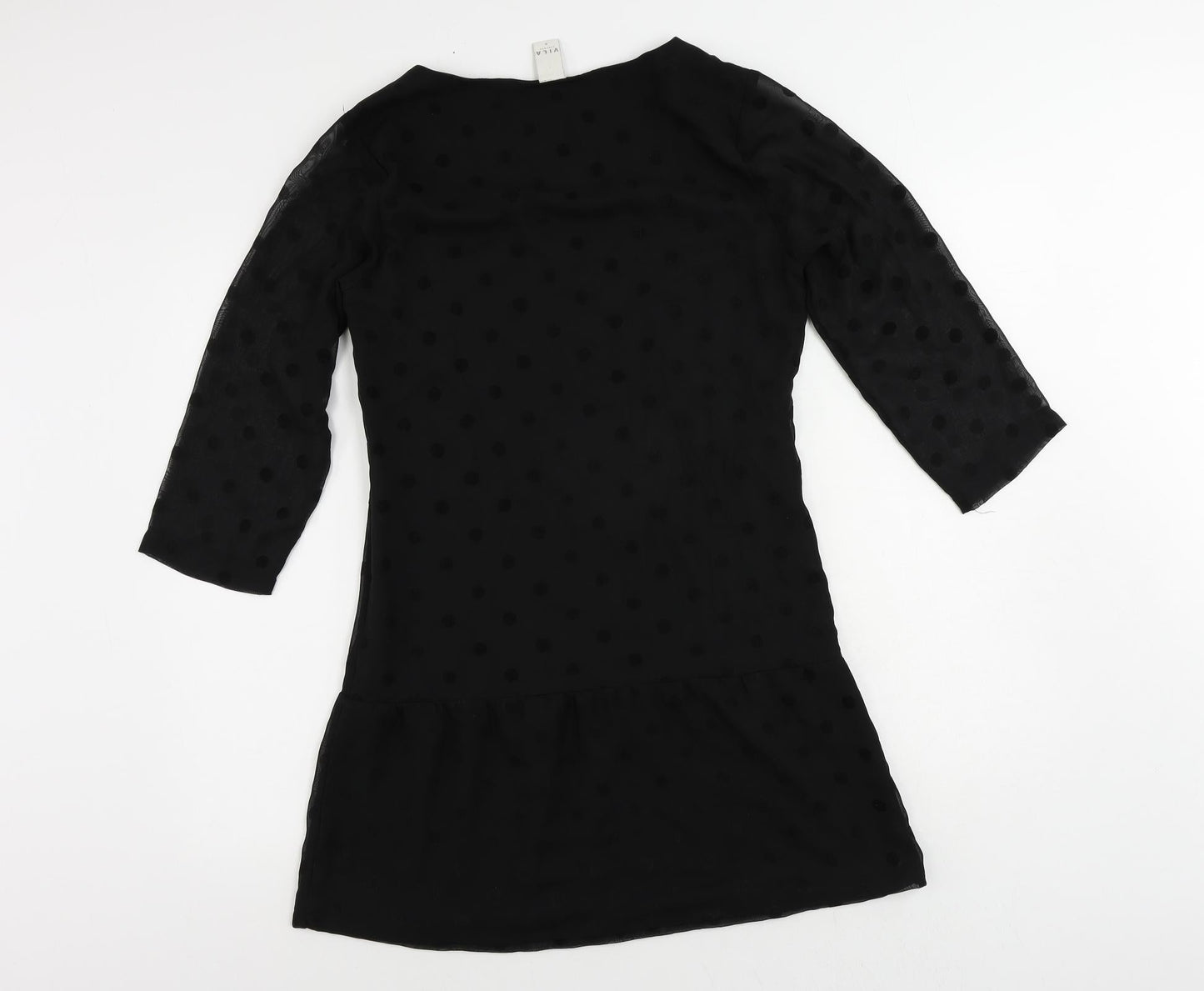 VILA Womens Black Polka Dot Polyester A-Line Size S Boat Neck Zip