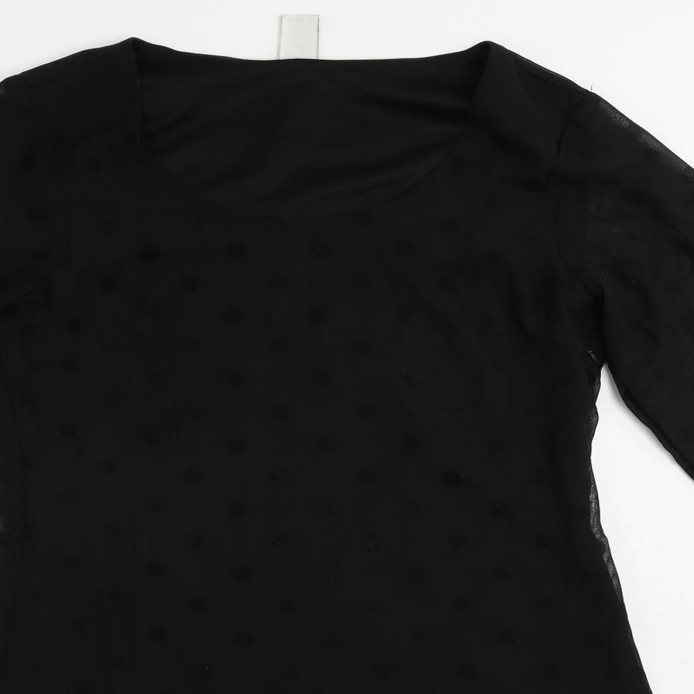 VILA Womens Black Polka Dot Polyester A-Line Size S Boat Neck Zip